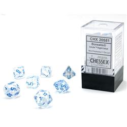 Picture of Chessex CHX20581 Cube Mini Borealis Luminary Dice, Light Blue - Set of 7