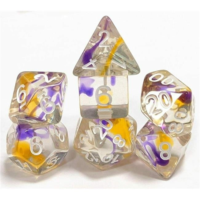 SDZ000904 Nebula Swirl Dice, Yellow & Violet - Set of 7