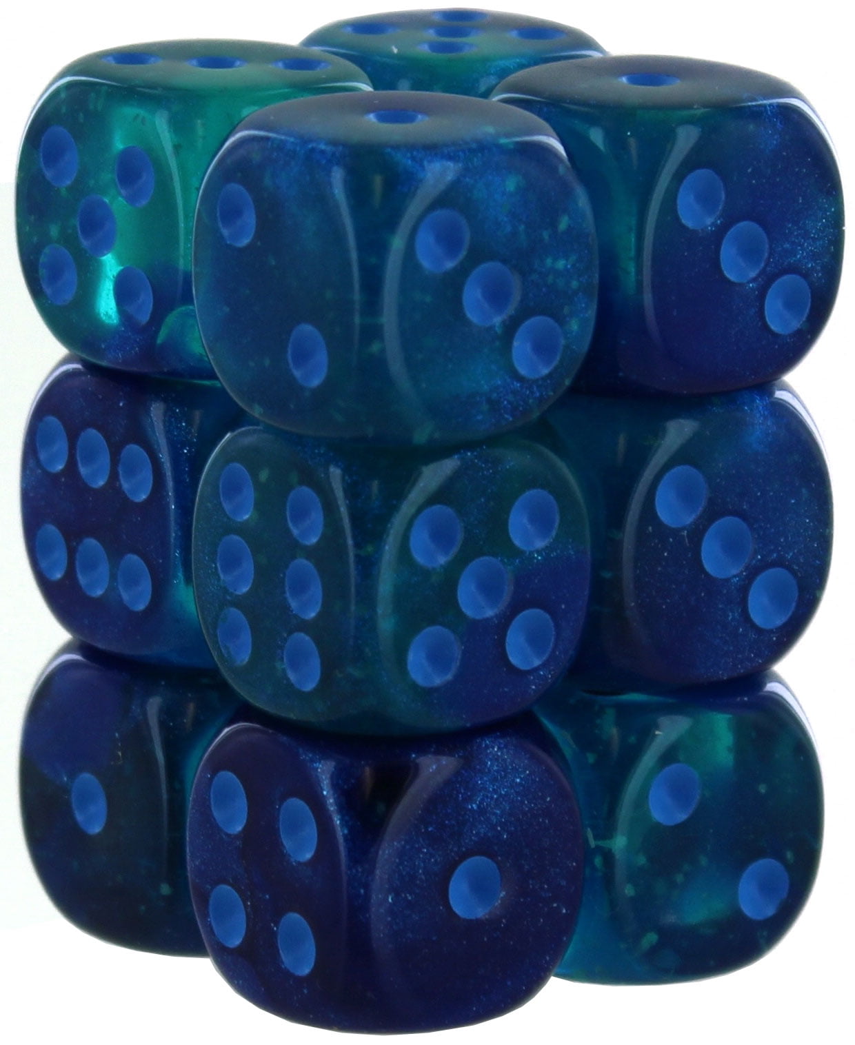 Manufacturing CHX26663 16 mm D6 Cube Gemini Luminary Blue & Blue Dice with Light Blue Pips, Pack of 12