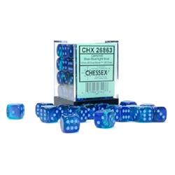 Manufacturing CHX26863 12 mm D6 Cube Gemini Luminary Blue & Blue Dice with Light Blue Pips, Pack of 36