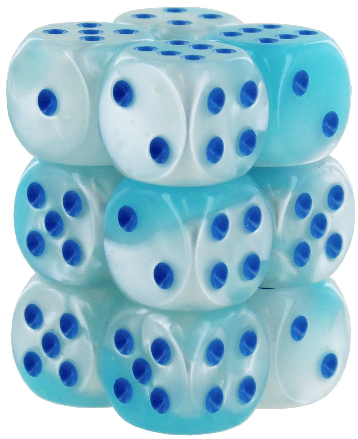 16 mm D6 Cube Gemini Luminary Pearl Turquoise & White Dice, Pack of 12