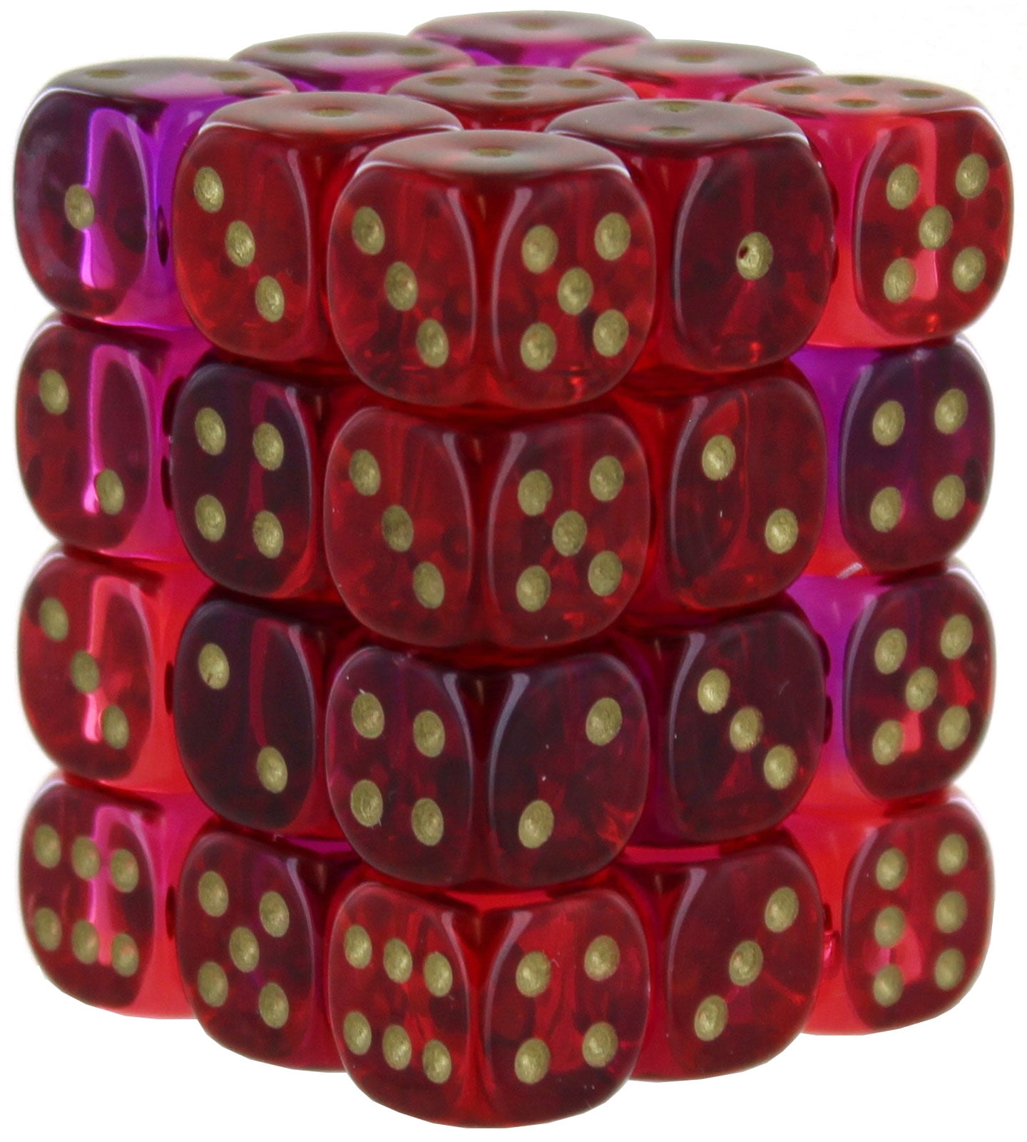 12 mm Gemini D6 Translucent Cube, Red, Violet & Gold - Pack of 36