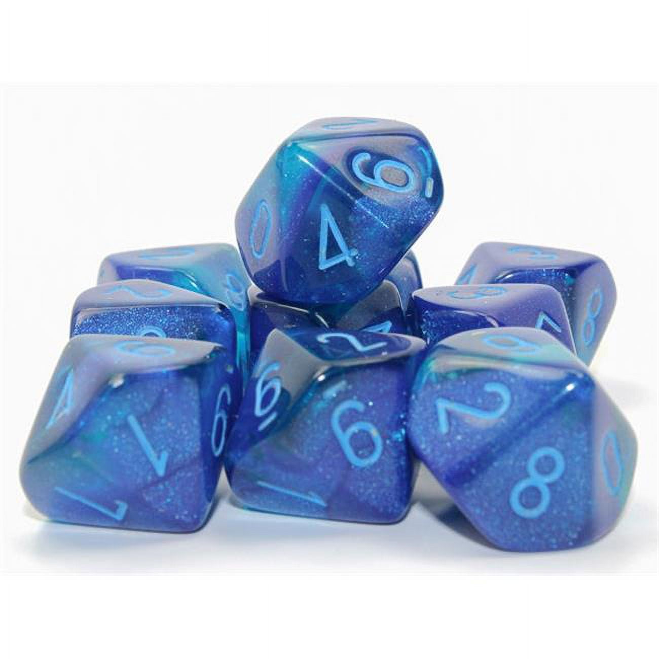 Picture of Chessex CHX26263 Clamshell Gemini Luminary D10 Dice Block&#44; Blue & Light Blue - Pack of 10