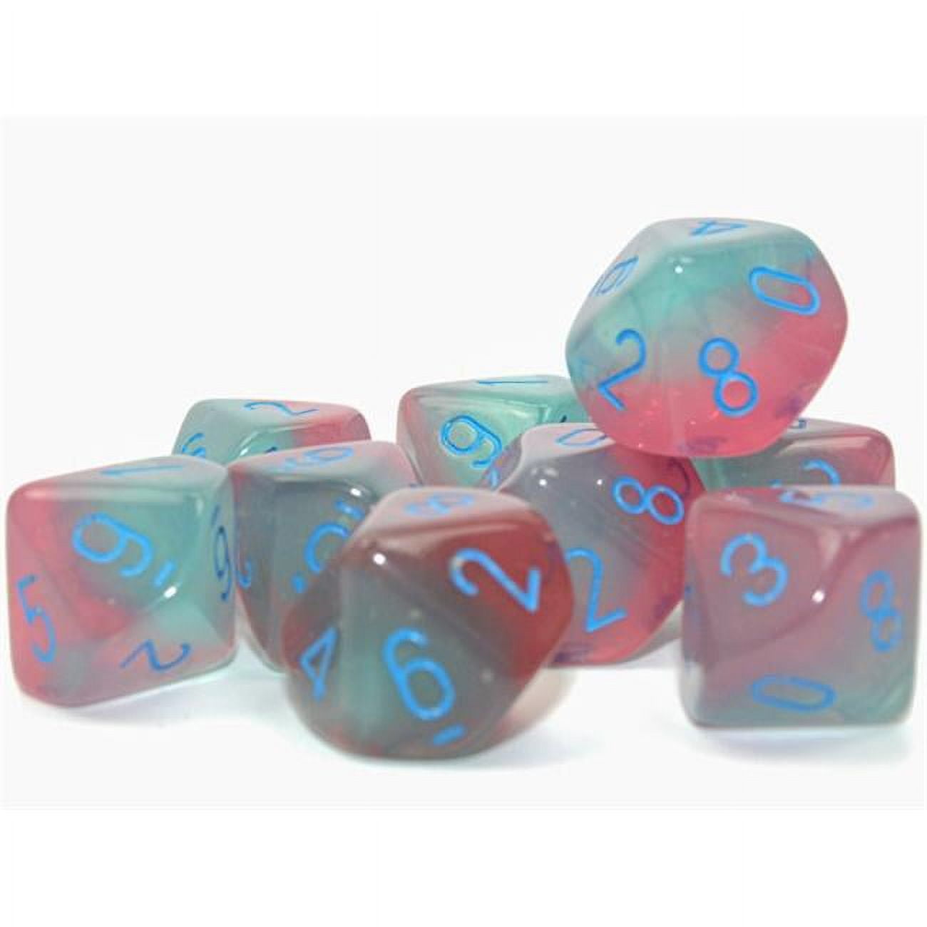 Picture of Chessex CHX26264 Clamshell Gemini Luminary D10 Dice Block&#44; Gel Green&#44; Pink & Blue - Pack of 10