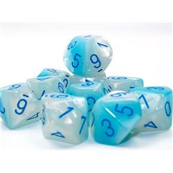 Picture of Chessex CHX26265 Clamshell Gemini Luminary D10 Dice Block&#44; Pearl Turquoise&#44; White & Blue - Pack of 10
