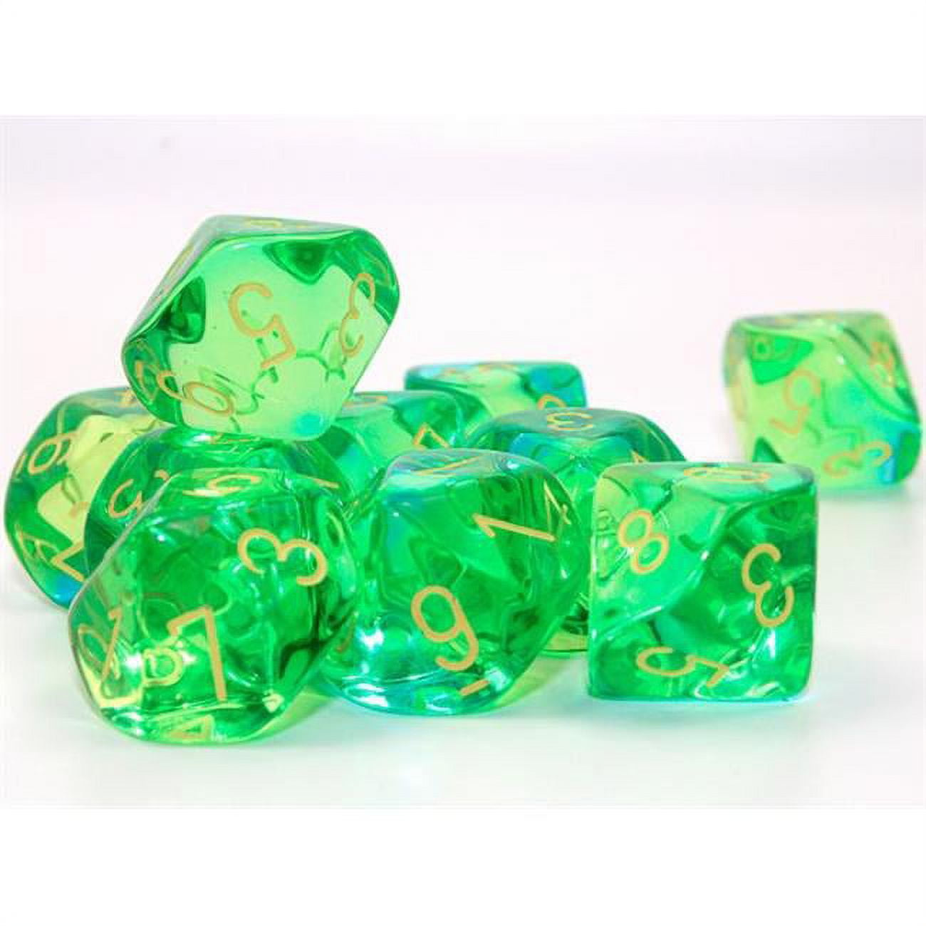 Picture of Chessex CHX26266 Clamshell Gemini D10 Translucent Dice Block&#44; Green&#44; Teal & Yellow - Pack of 10
