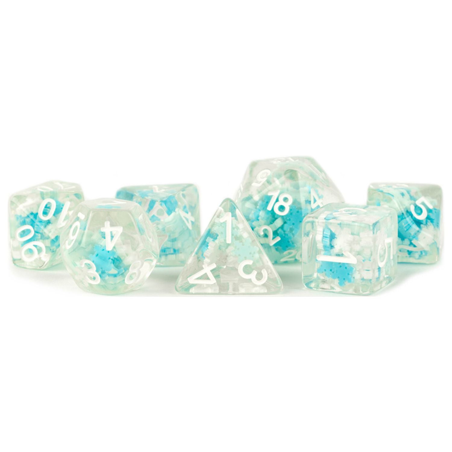 16 mm Resin Poly Dice Set, Snowflake Blue - Set of 7