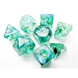 Picture of Chessex Manufacturing CHX30054 Borealis Luminary Tube Lad Dice - Kelp & Light Green - Set of 7
