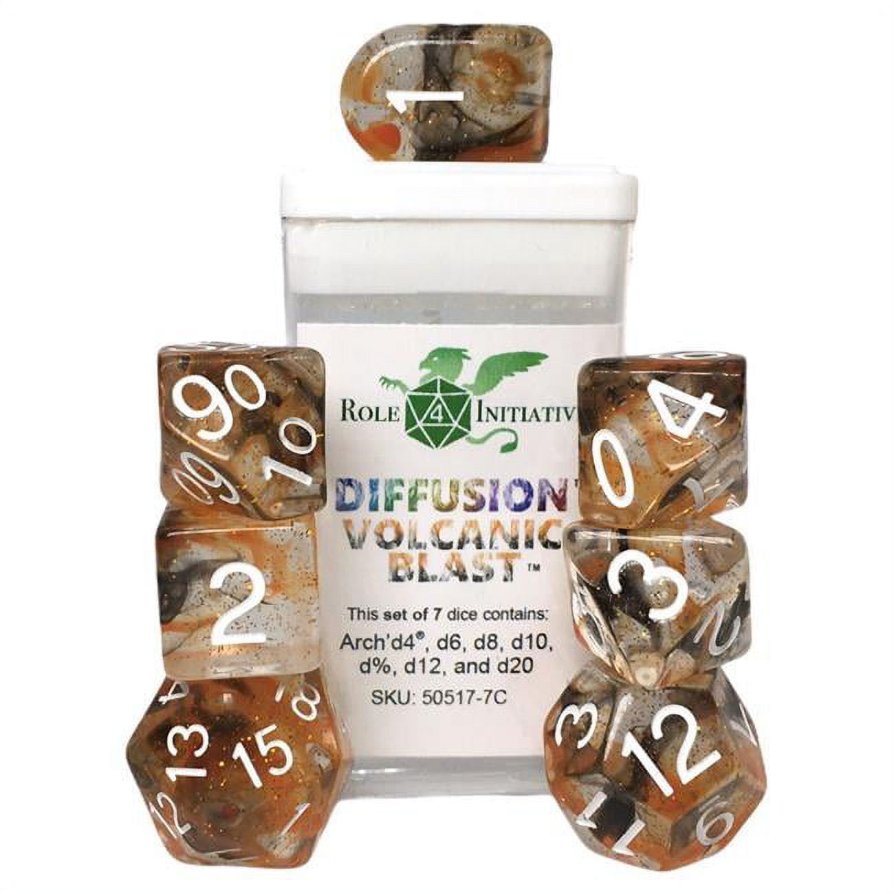 Picture of Role 4 Initiative R4I50517-7C Diffusion Volcanic Blast Dice - Set of 7