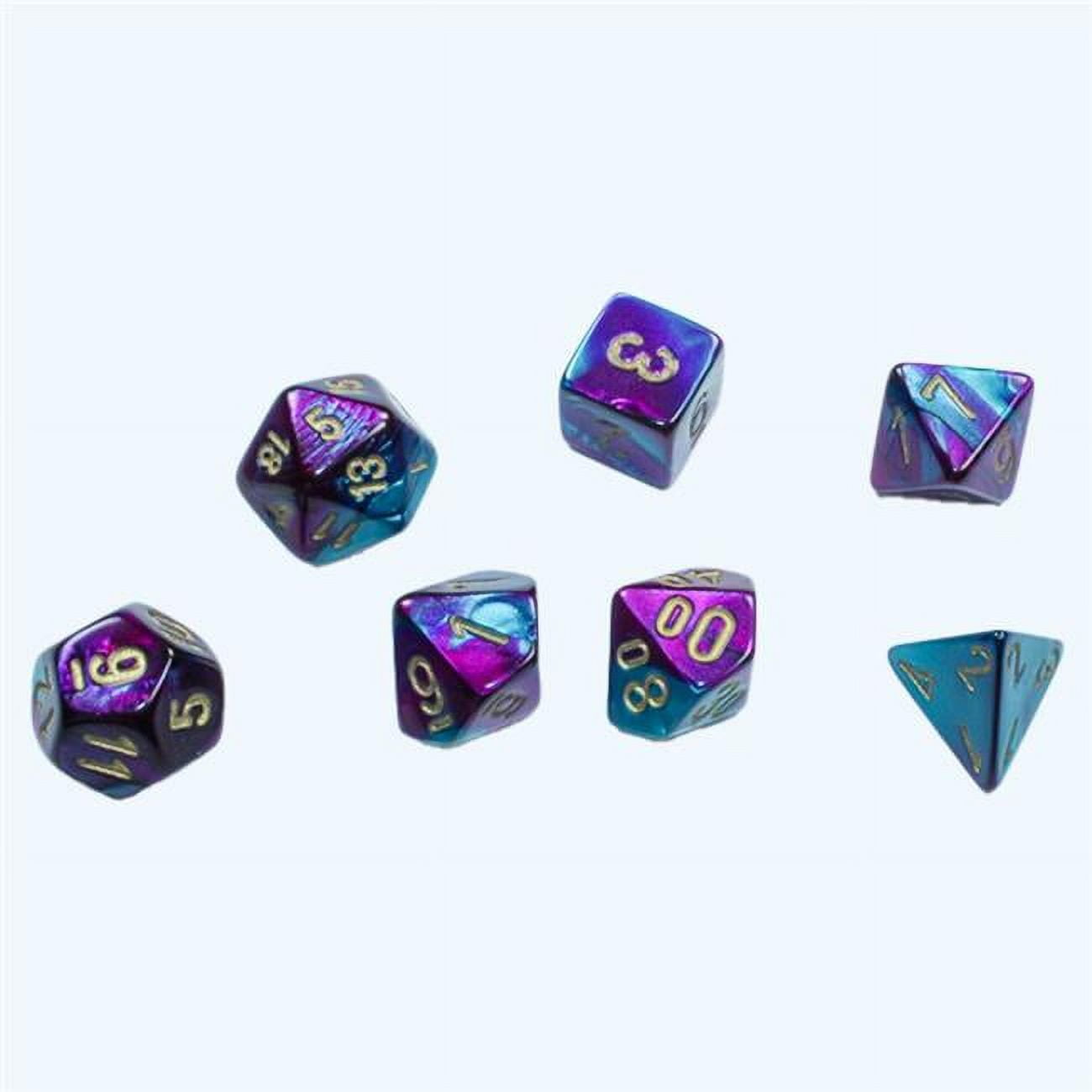 Picture of Chessex CHX20649 Cube Mini Gemini Dice&#44; Purple-Teal & Gold - Set of 7