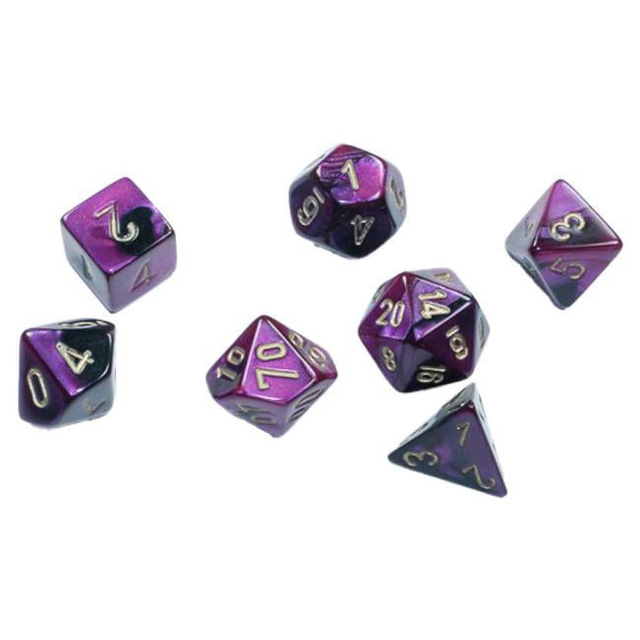 Picture of Chessex CHX20640 Cube Mini Gemini Dice&#44; Black-Purple & Gold - Set of 7