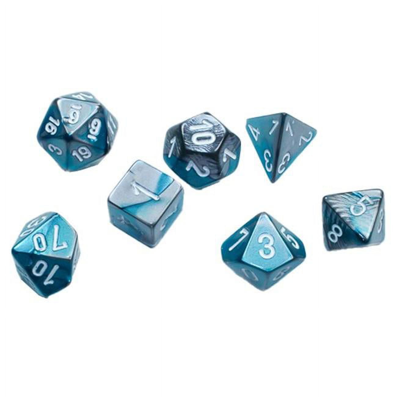 Picture of Chessex CHX20656 Cube Mini Gemini Dice&#44; Steel-Teal & White - Set of 7