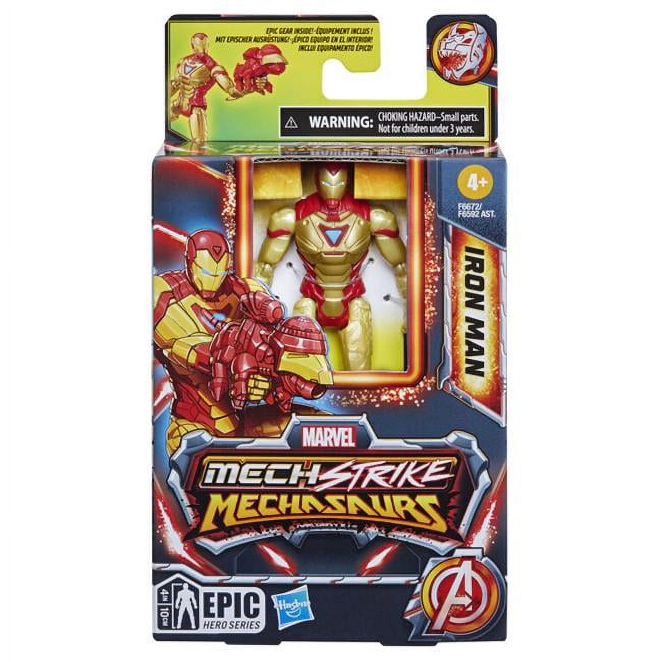 Picture of Hasbro HSBF6592 4 in. Marvel Mech Strike Mechasaurs Iron Man Action Figure with Weapon Accessory