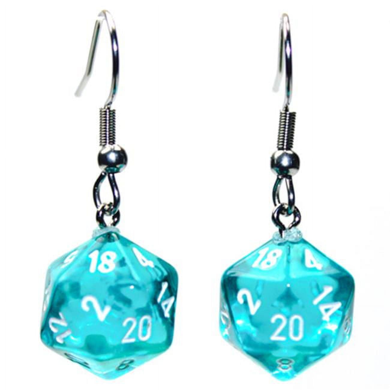 Manufacturing CHX54202 Mini D20 Stainless Steel Hook Earrings, Translucent Teal
