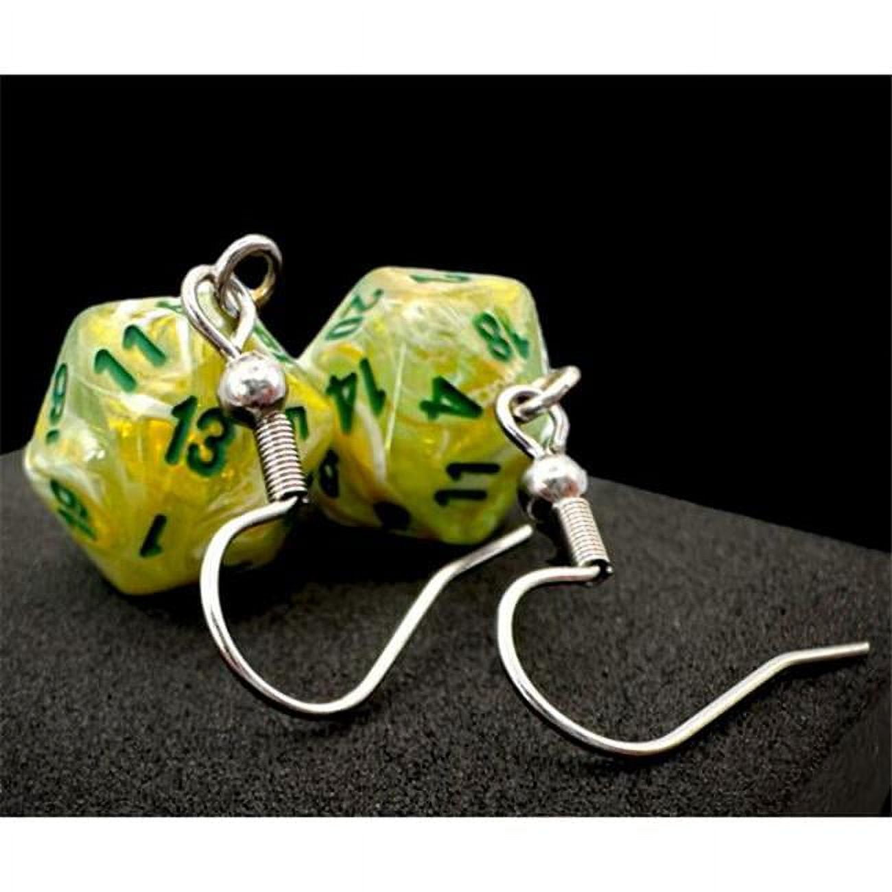 Picture of Chessex Manufacturing CHX54203 Mini D20 Stainless Steel Hook Earrings&#44; Marble Green