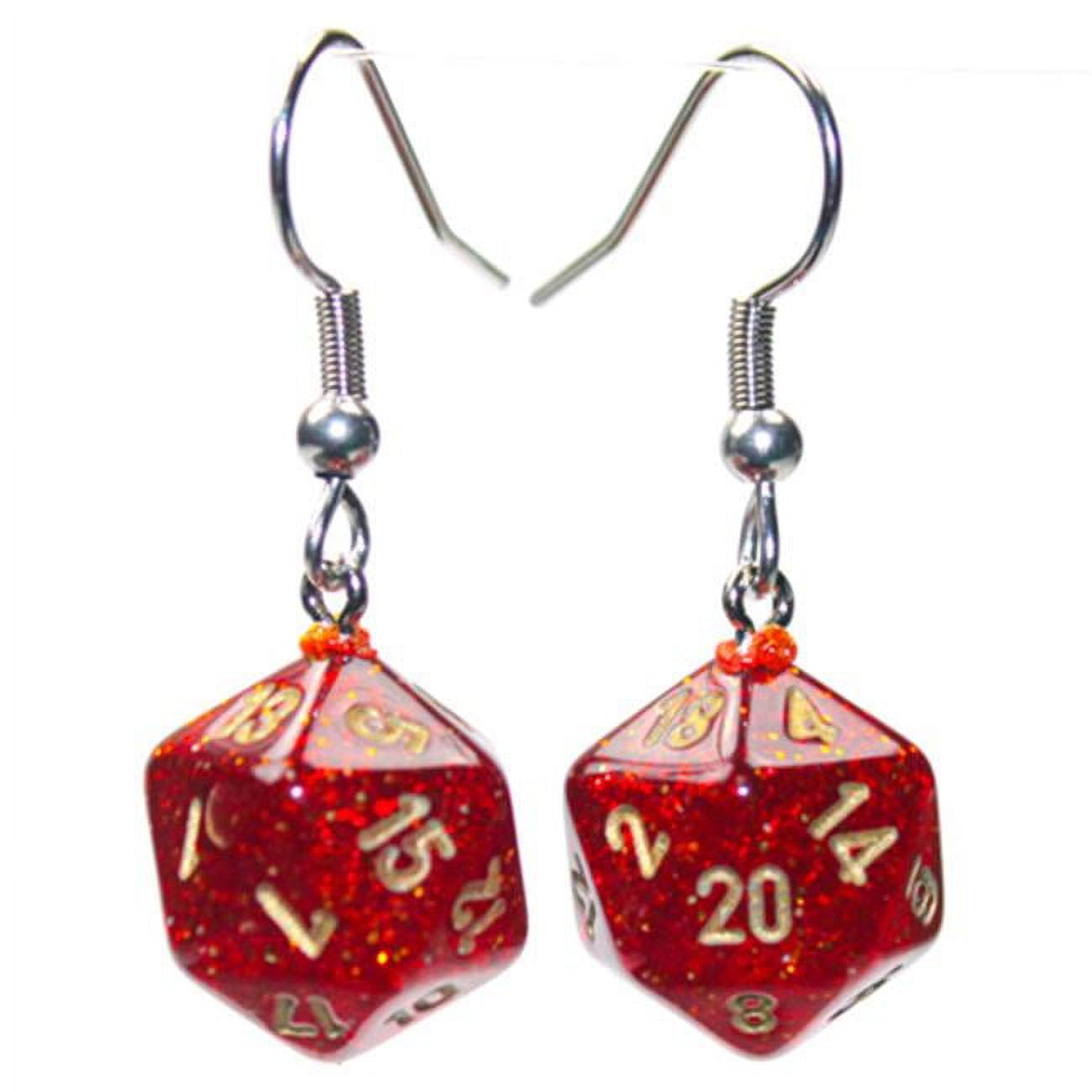 Picture of Chessex Manufacturing CHX54208 Mini D20 Stainless Steel Hook Earrings&#44; Glitter Ruby