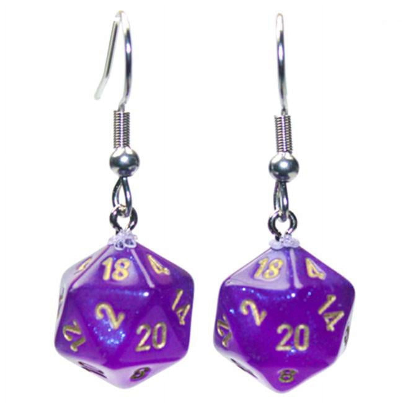 Picture of Chessex Manufacturing CHX54212 Mini D20 Stainless Steel Hook Earrings&#44; Royal Purple