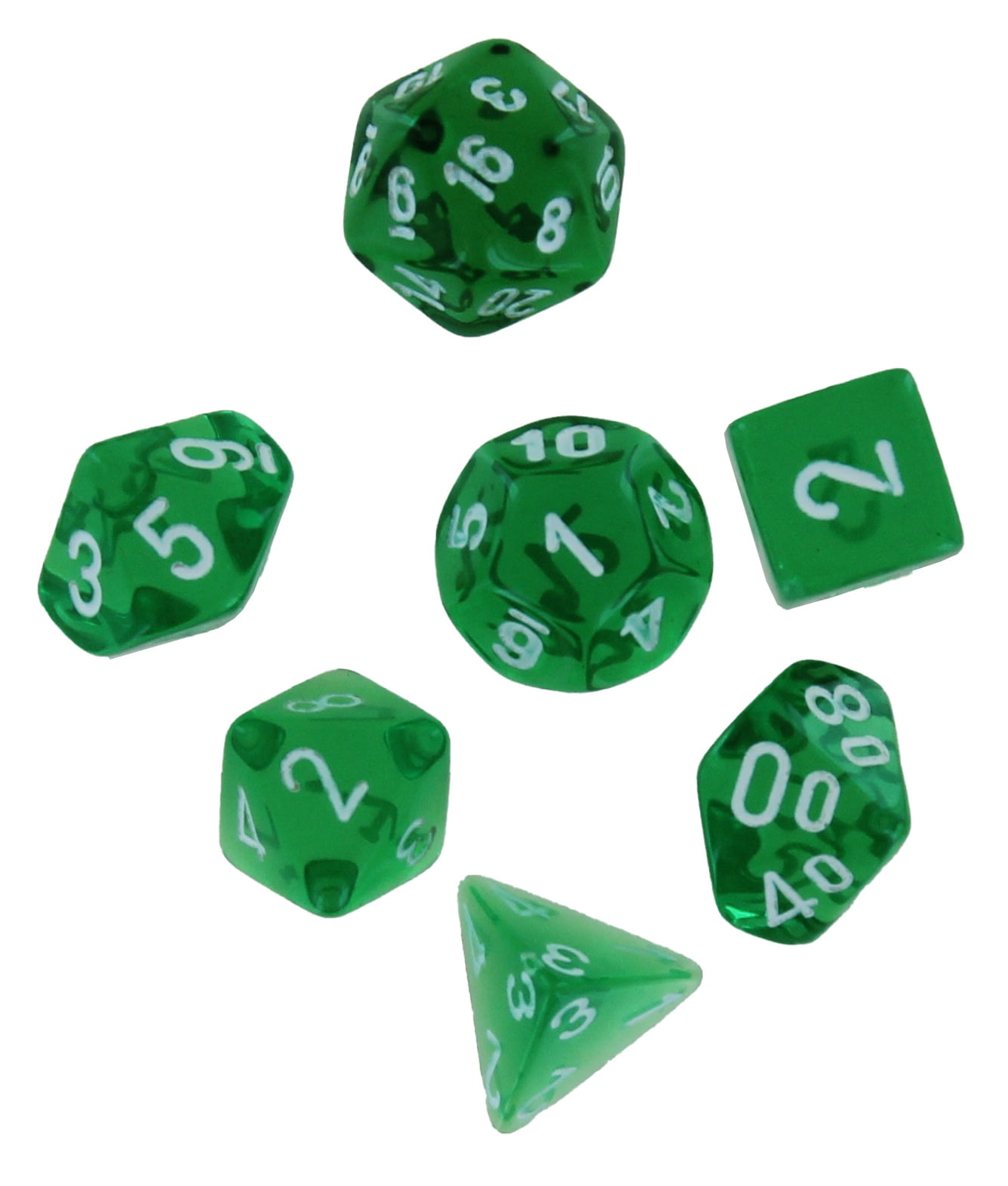 Manufacturing CHX20375 Mini Translucent Green & White Dice Set - Set of 7