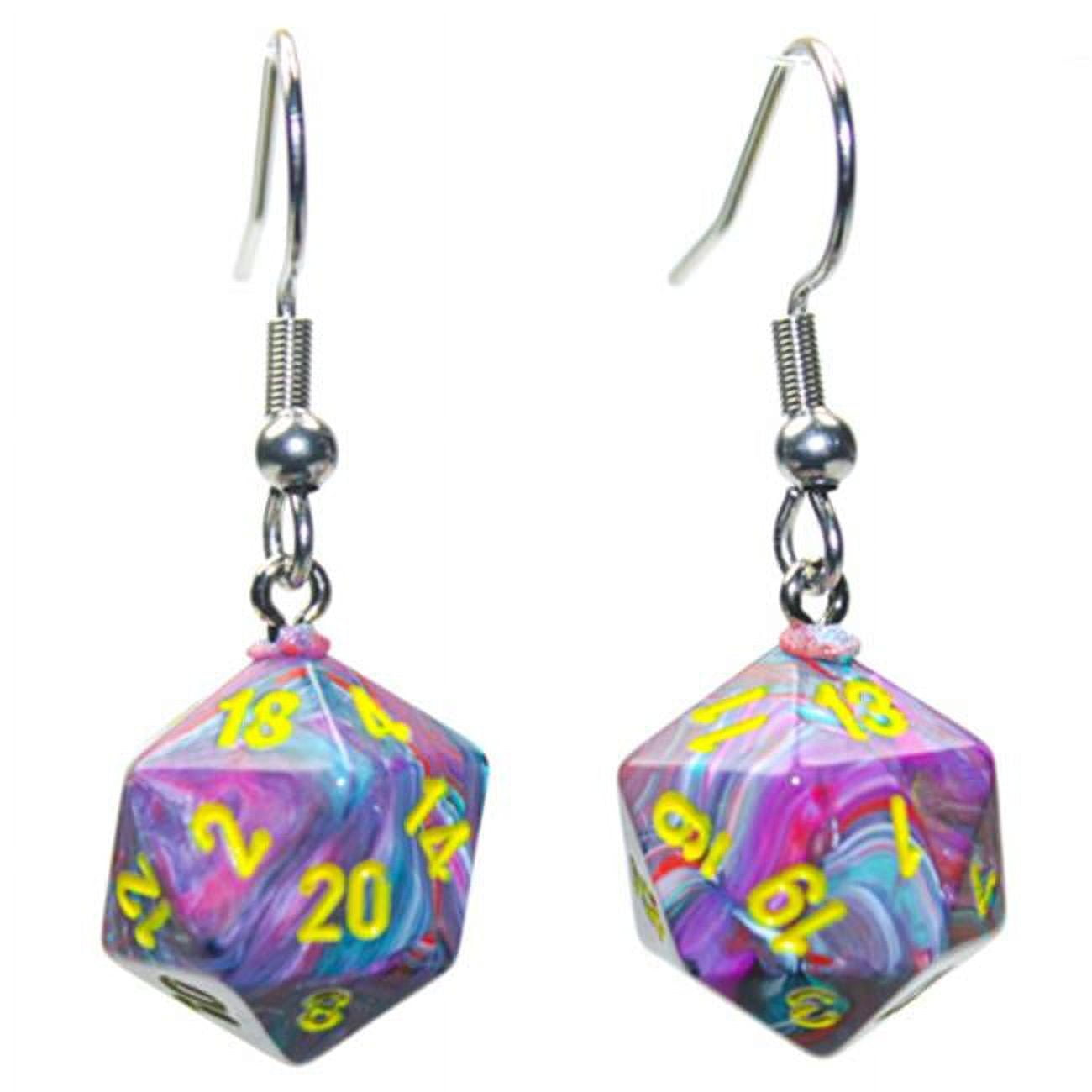 Picture of Chessex Manufacturing CHX54207 Mini D20 Stainless Steel Hook Earrings&#44; Festive Mosaic