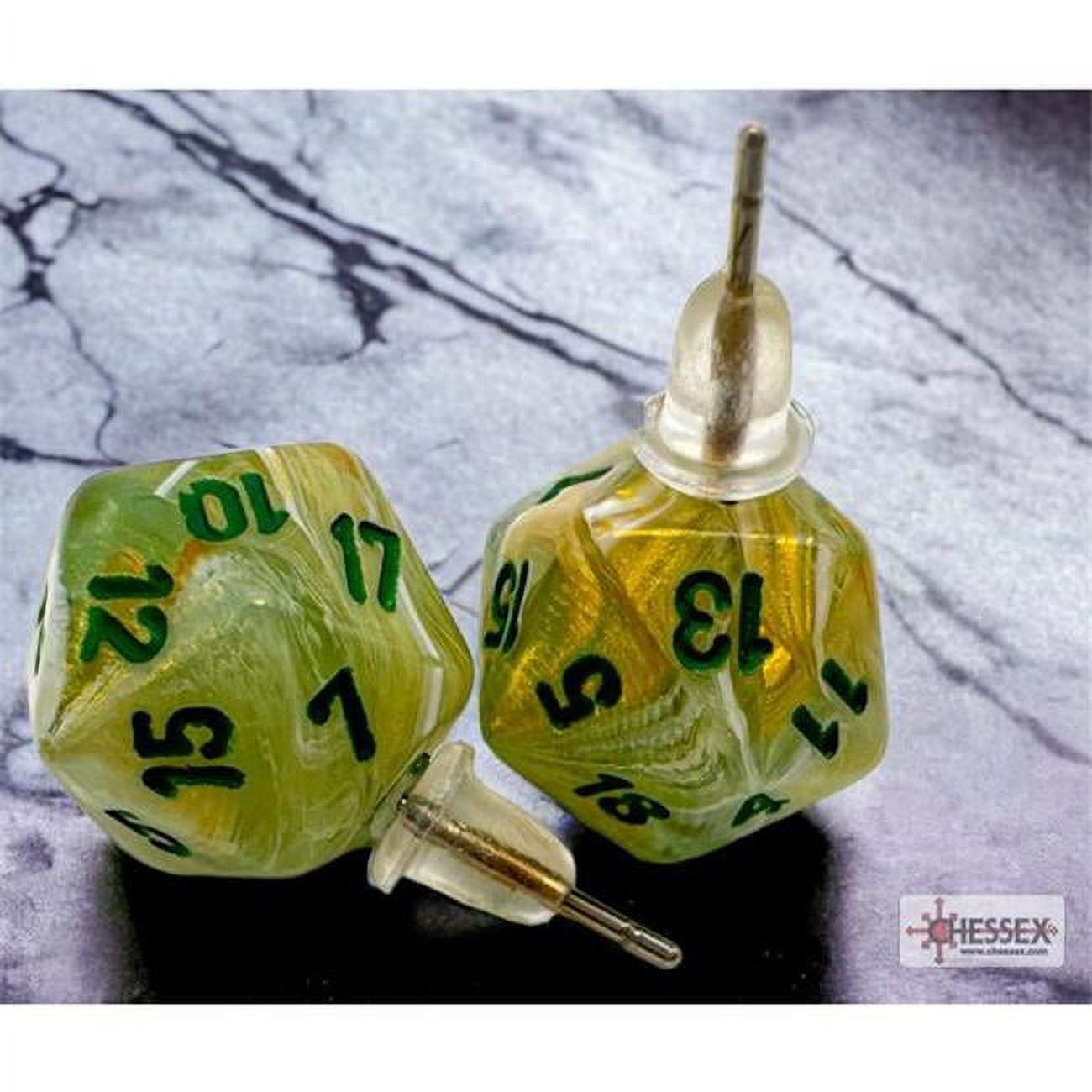 Picture of Chessex Manufacturing CHX54503 Mini D20 Stainless Steel Stud Earrings&#44; Marble Green