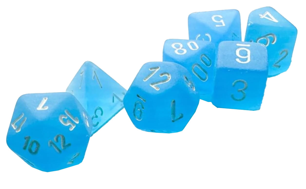 Manufacturing CHX20416 Mini Frosted Caribbean Blue & White Dice Set - Set of 7