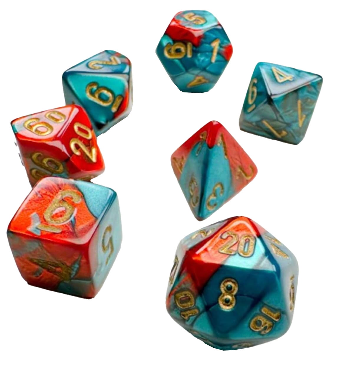 Manufacturing CHX20662 Mini Gemini Red, Teal & Gold Dice Set - Set of 7