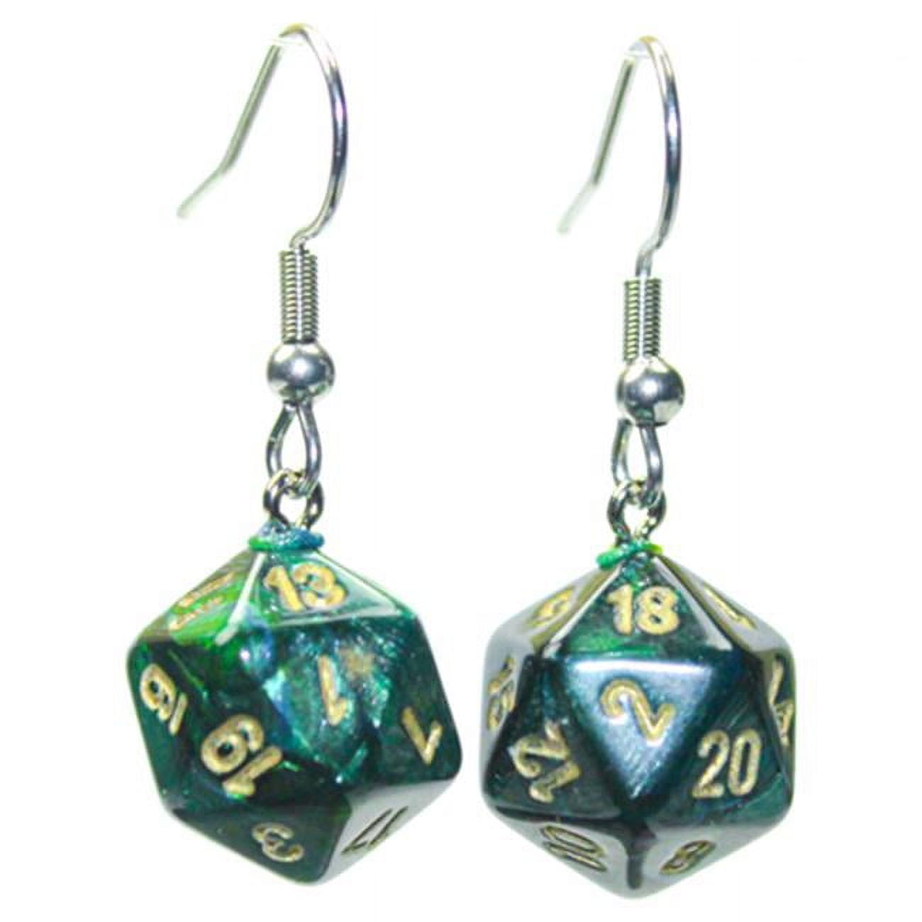 Picture of Chessex Manufacturing CHX54204 Mini D20 Stainless Steel Hook Earrings Pair&#44; Scarab Jade