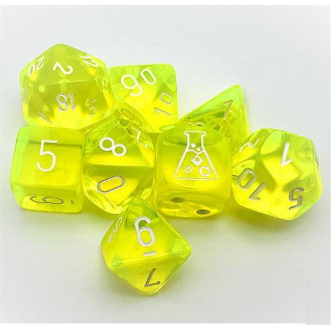Manufacturing CHX30061 Translucent Neon Yellow & White Dice Set - Set of 7