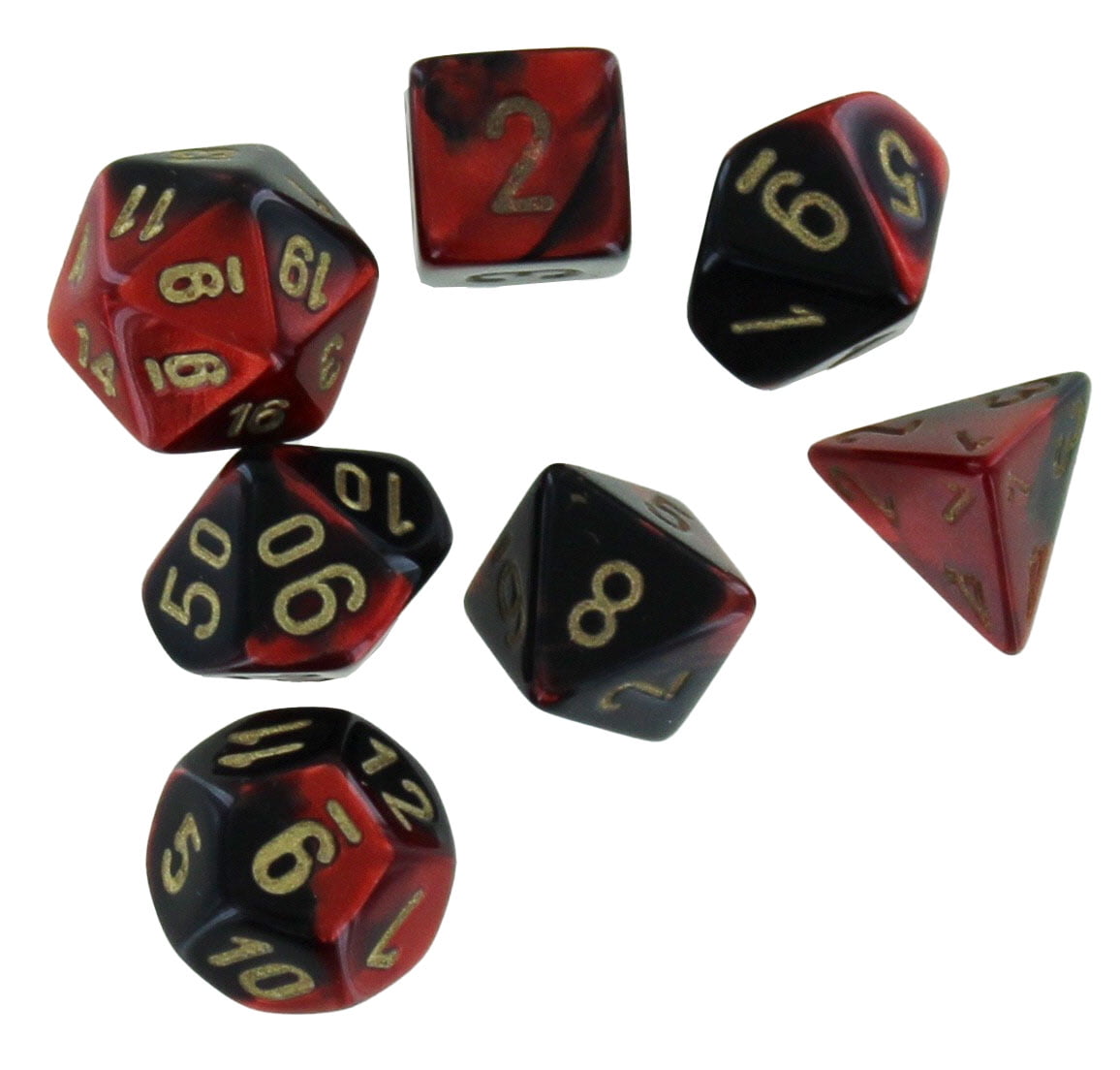 Manufacturing CHX20633 Mini Gemini Dice Set, Black, Red & Gold - Set of 7