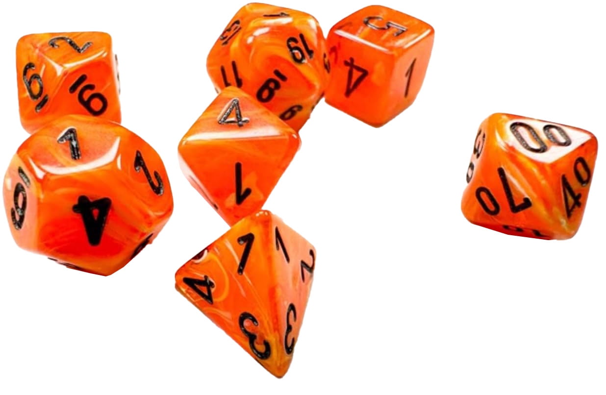 Manufacturing CHX20433 Vortex Orange & Black Mini-Polyhedral Dice Set - Set of 7