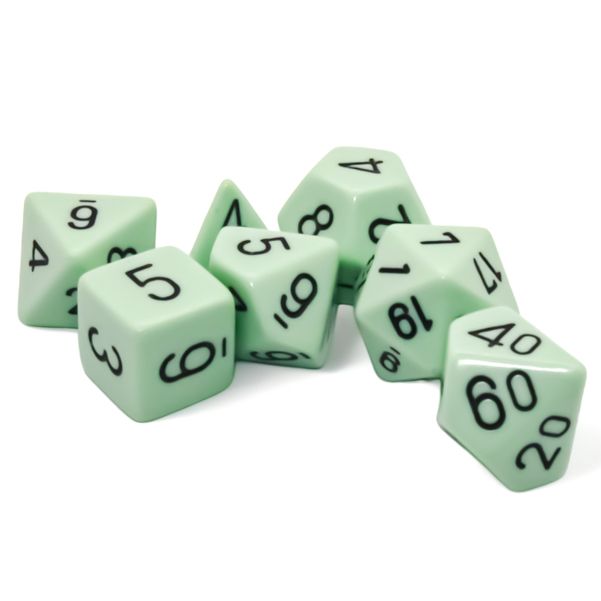 CHX25465 Dice, Opaque Pastel, Green & Black - Set of 7