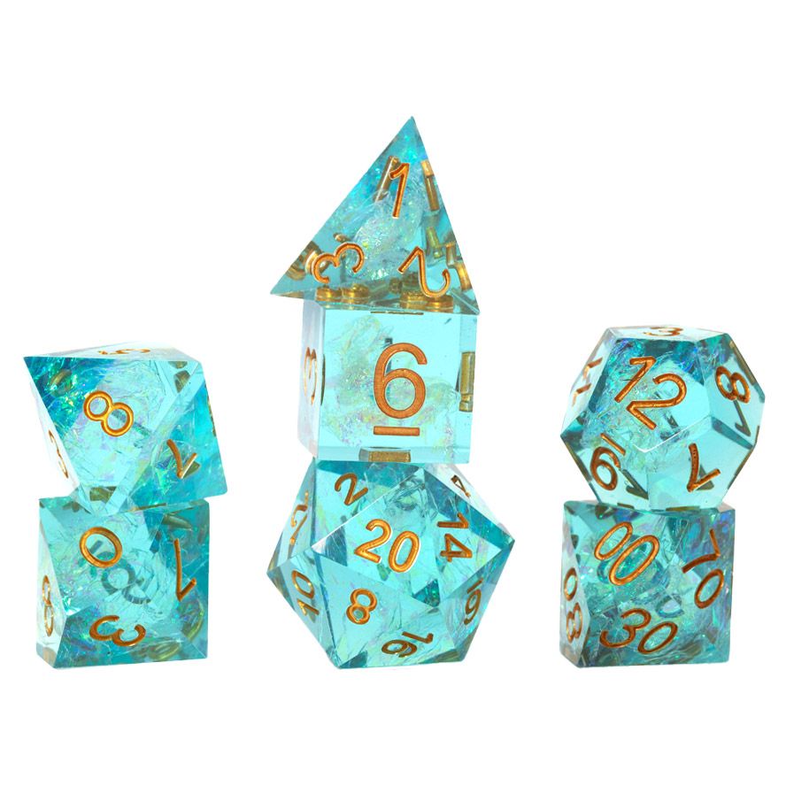 SDZ001408 Sharp-Edged Aqua Fairy Dice - Set of 7
