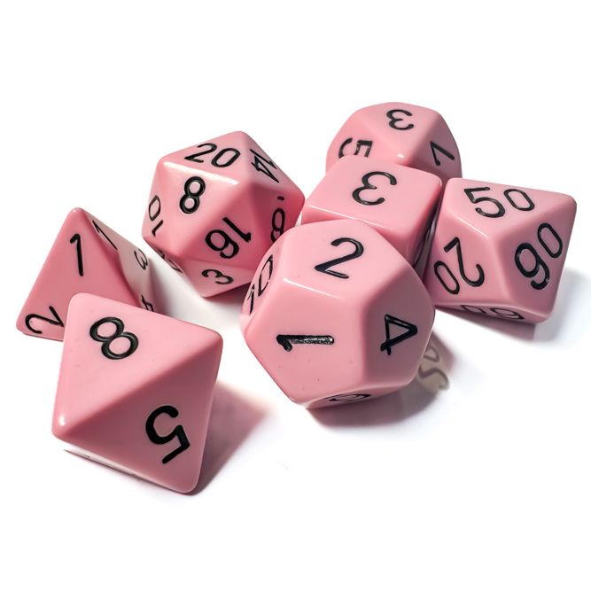 CHX25464 Dice, Opaque Pastel, Pink & Black - Set of 7
