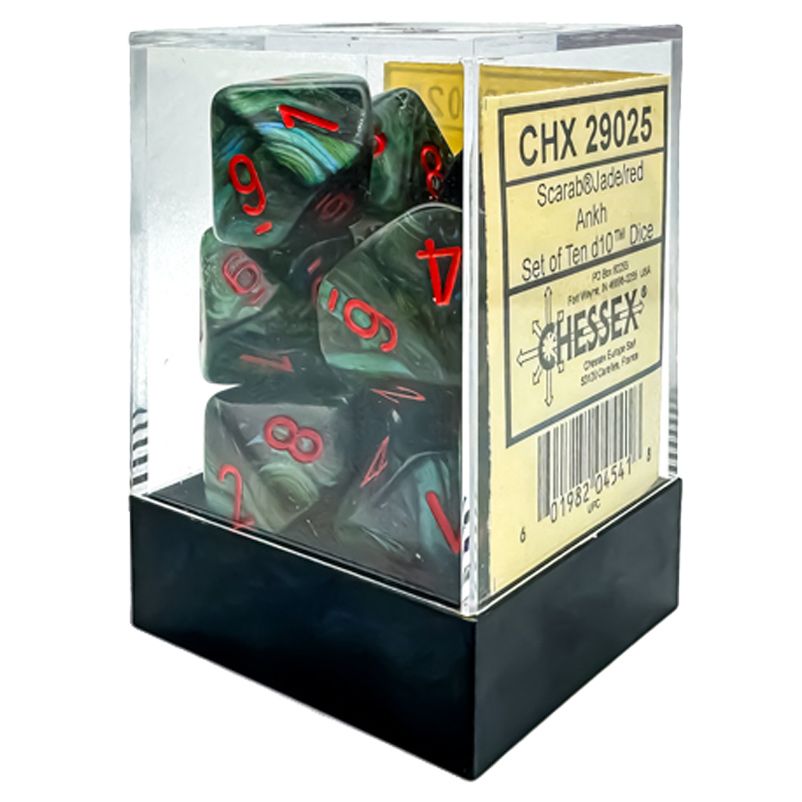 Manufacturing CHX29025 d10 Ankh SCR Jade & Red Dice - Set of 10