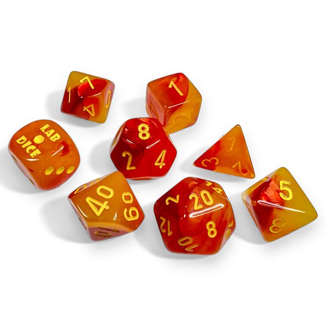 CHX30051 Tube Lab Gemini Gellow Luminary Polyhedral Dice, Red & Yellow - Set of 7