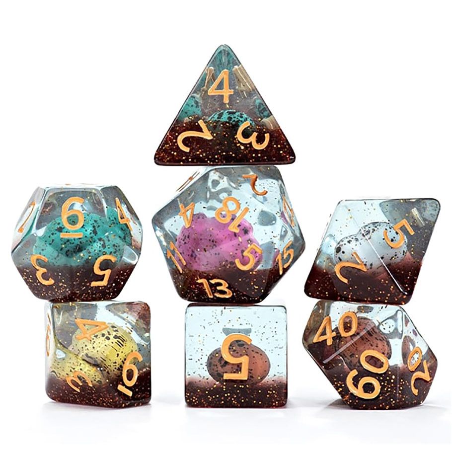 GKGID6D Cube Inclusion Dinosaur Eggs Dice Game, Set of 7