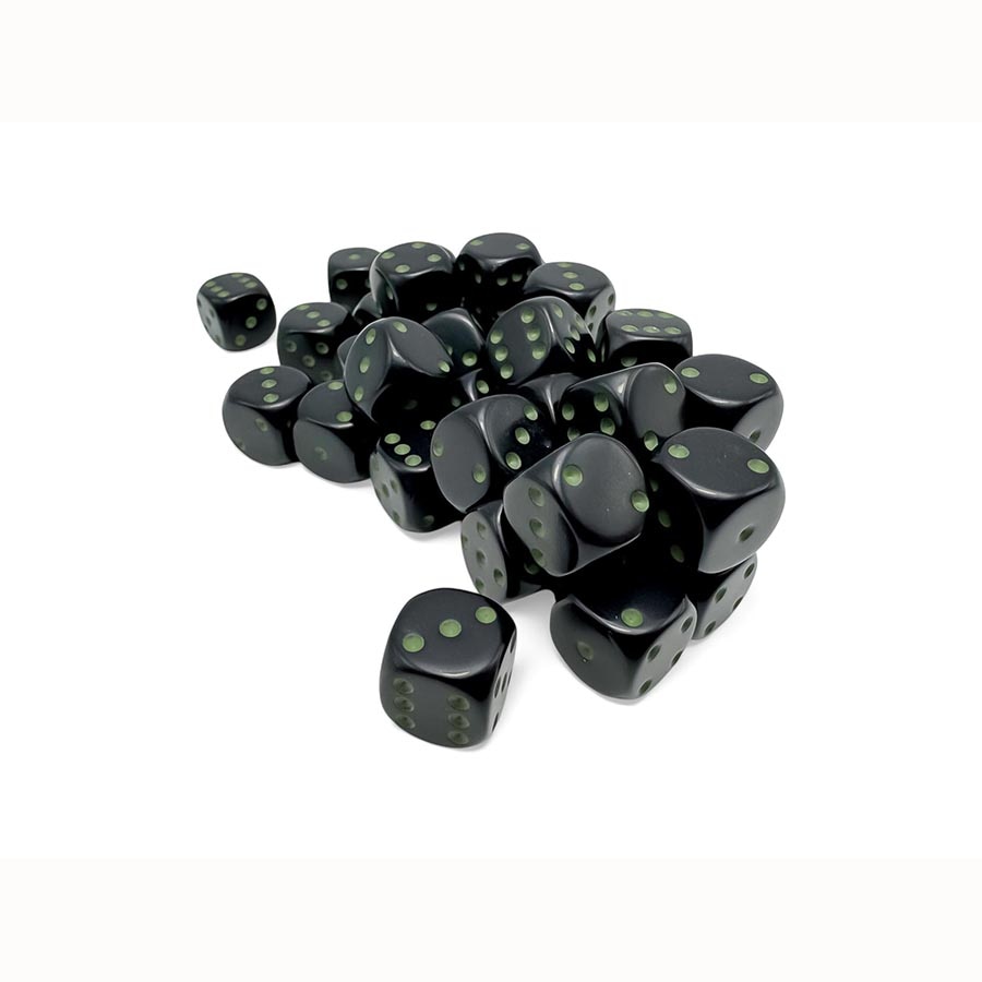CHX25458 Opaque Dice Game, Black & Green - Set of 7