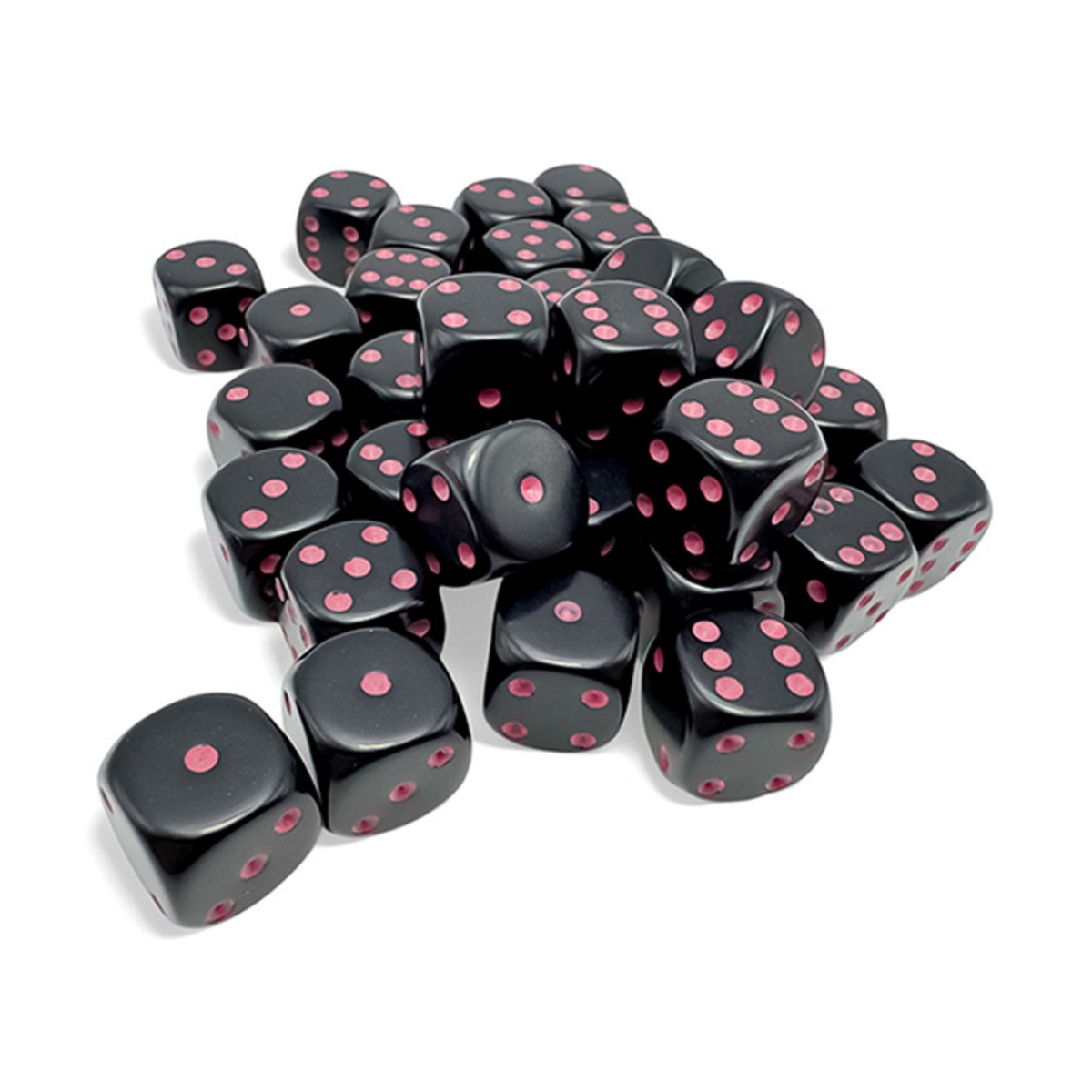 CHX25848 12 mm D6 Cube Opaque Dice Game, Black & Pink - Pack of 36