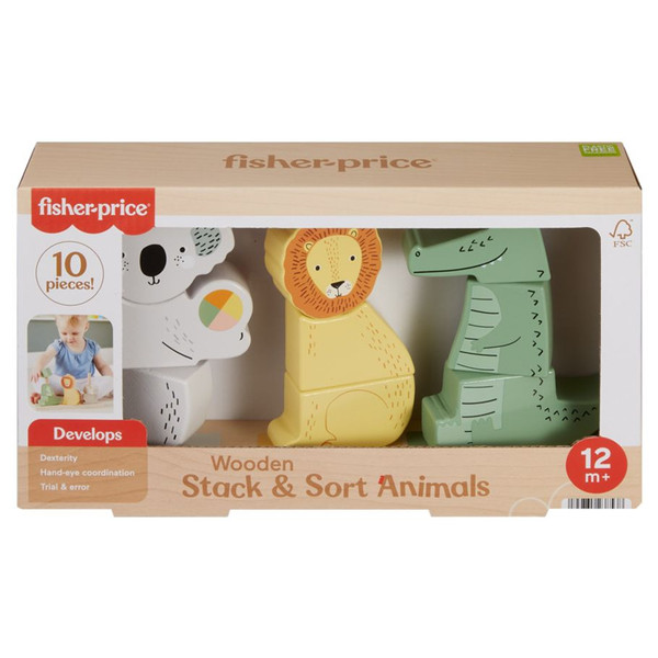 Fisher-Price MTTHXV04 Wood Stack & Sort Animals Toys - Pack of 4