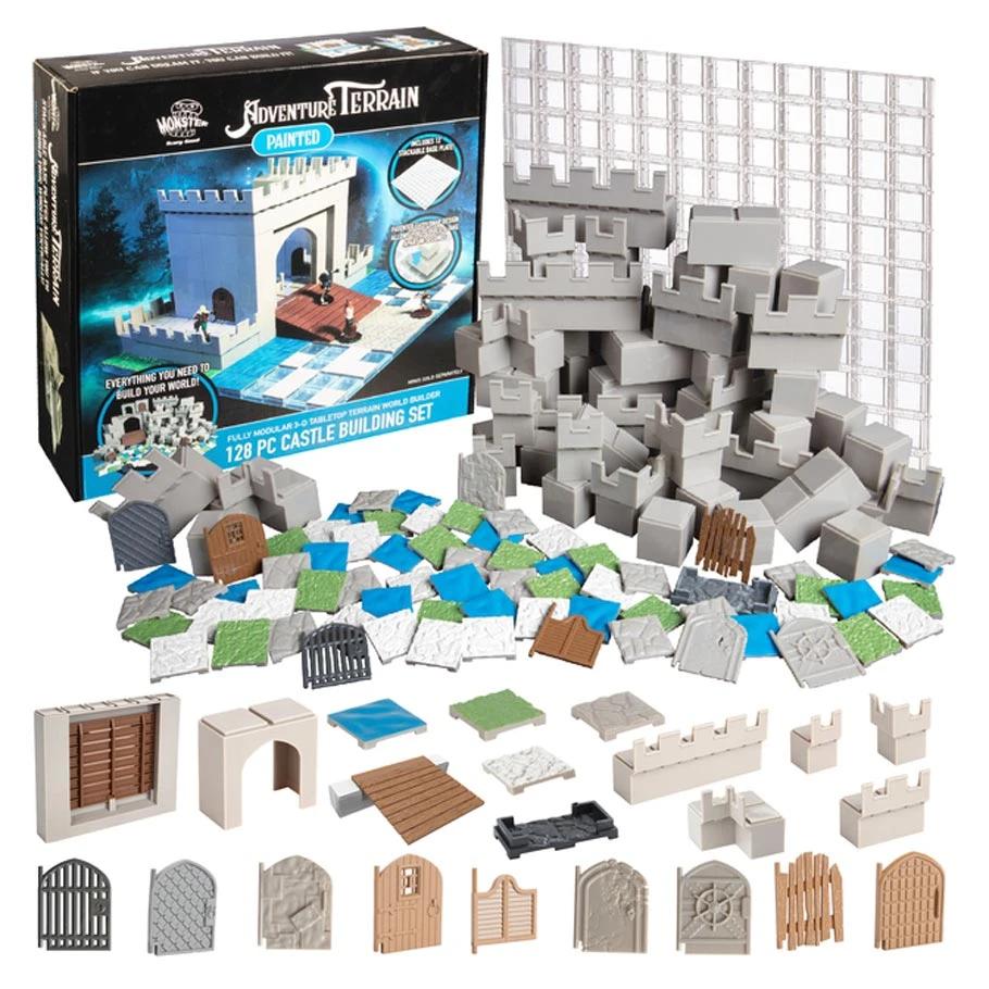 MONRMATCASP578 Monster Adventure Terrain - Painted Castle Expansion & Baseplate - 128 Piece