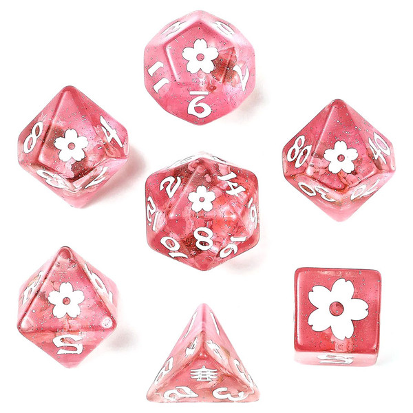 HYO0323 Wyrmforged Sakura Blossom Pink with White Ink Dice - Set of 7