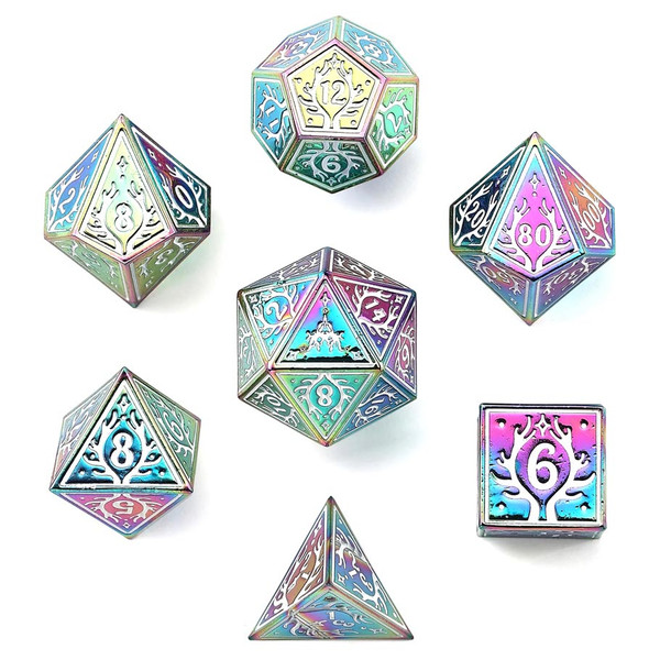 HYO0500 Druid Solid Metal Rainbow with White Dice- Set of 7