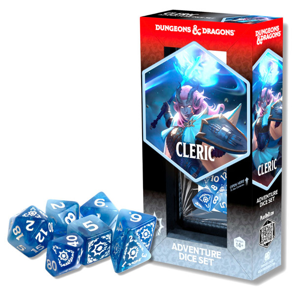 SDZ200207 Cleric Adventure Dice, White & Blue