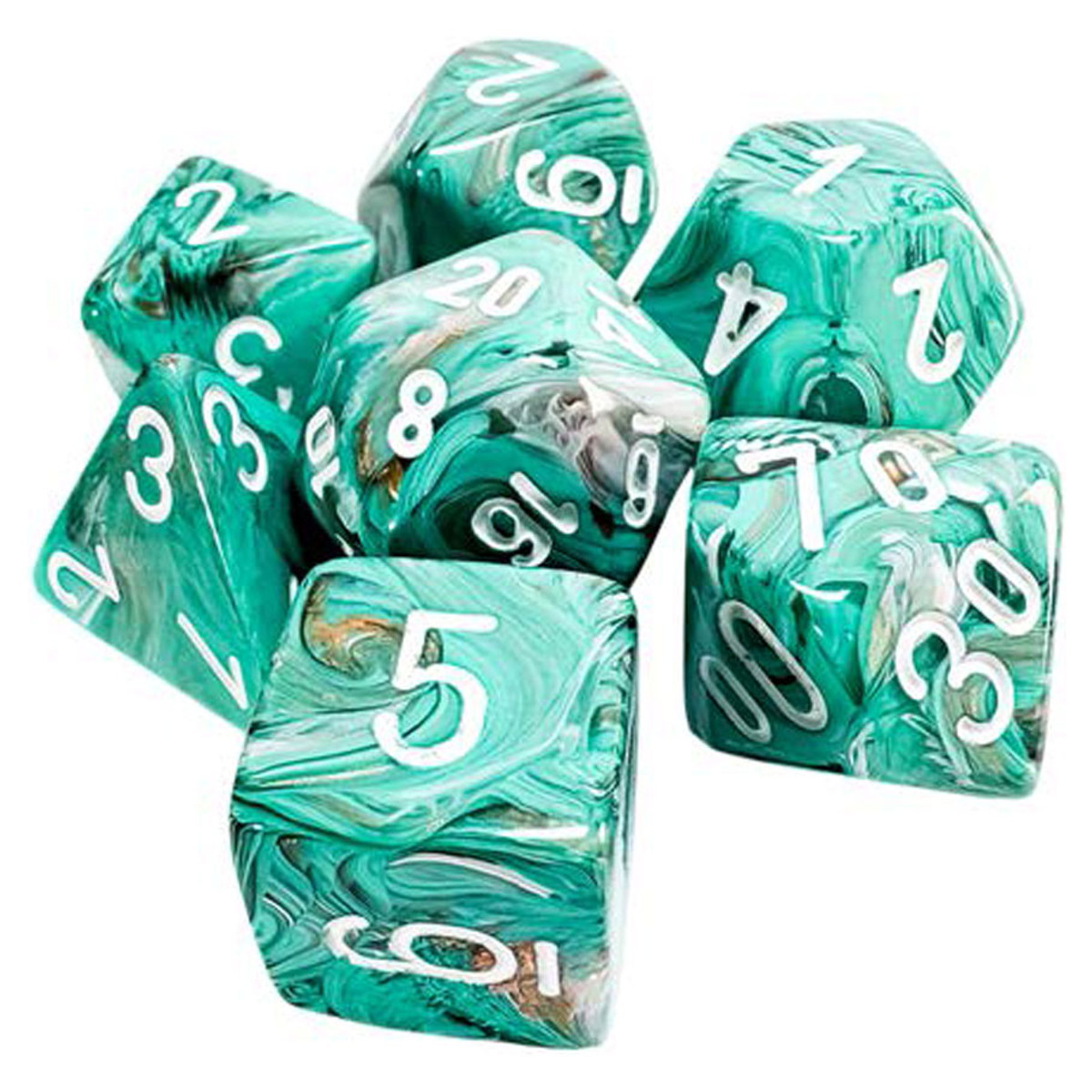 Manufacturing CHX22403 Mega Hedrals - Dice Set, Marble Oxi - Copper & White - Set of 7