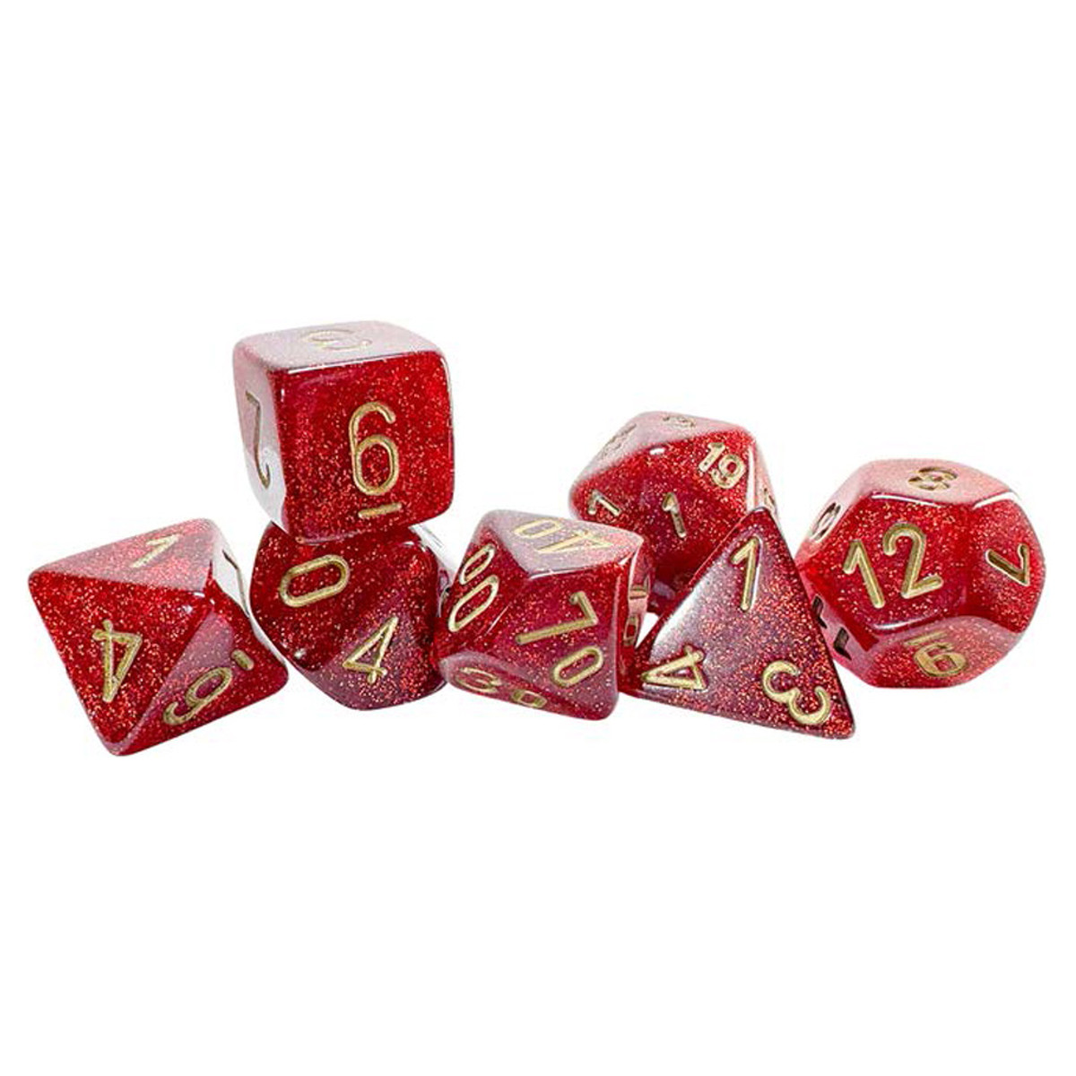 Manufacturing CHX22504 Mega Hedrals - Dice Set, Glitter - Ruby & Gold - Set of 7