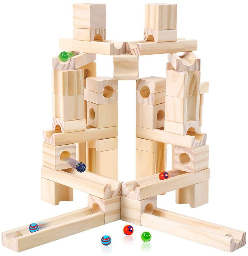 JHC106412 Timbers Wood Block Marble Run Set - 60 Piece
