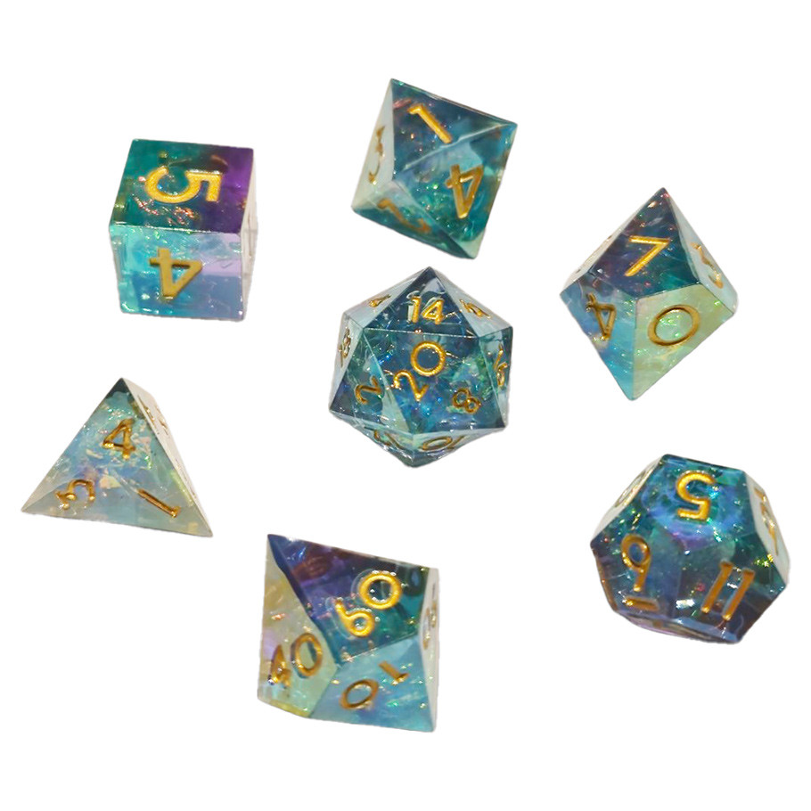 CHR60205 Sharp Resin Teal Nebula Dice - Set of 7