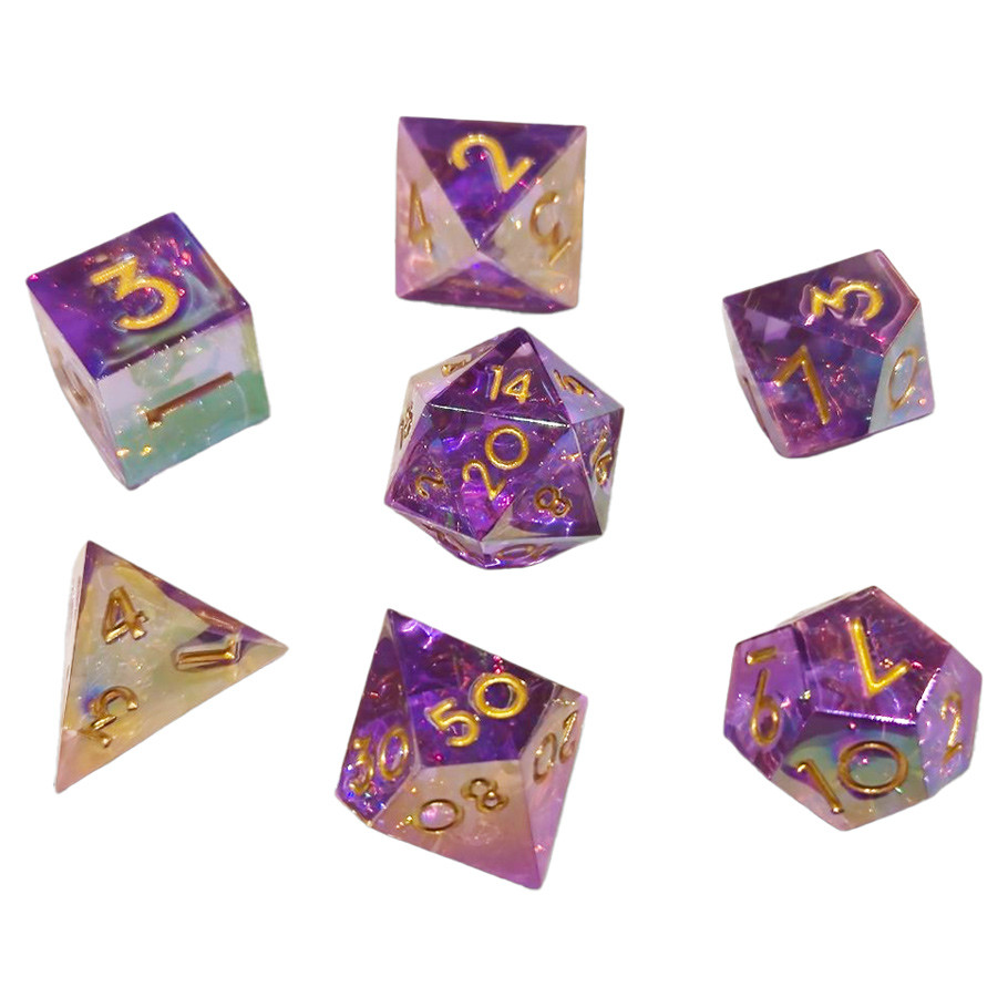 CHR60199 Sharp Resin Purple Sparkle Dice - Set of 7