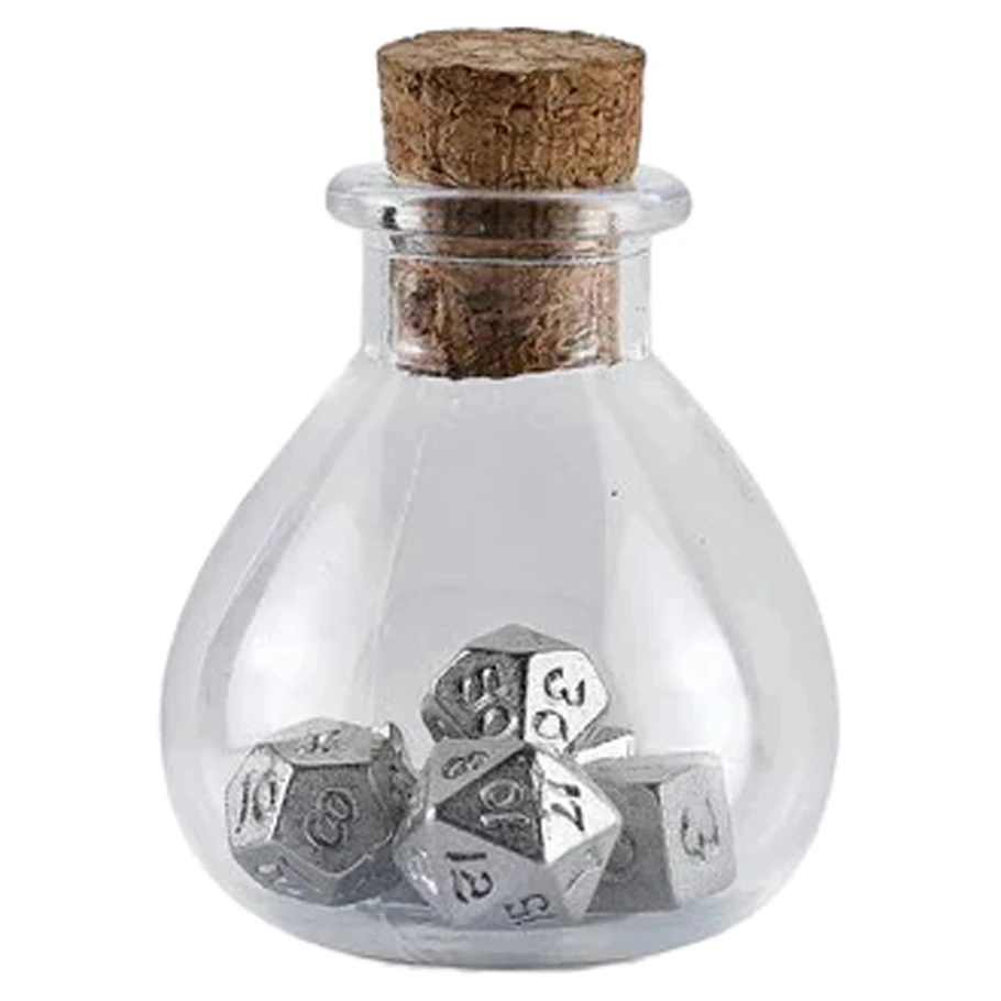 HYO0405 Unseelie Potion Bottle Mini Metal Dice Game, Silver - Set of 7