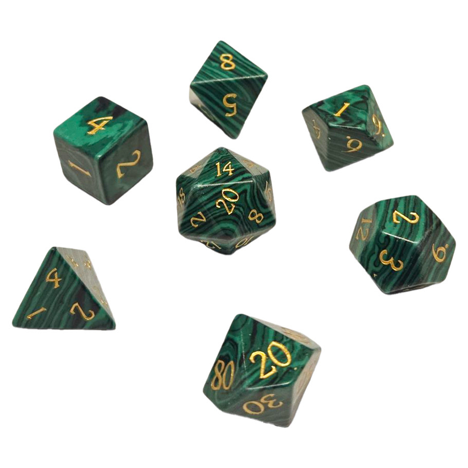 CHR60092 Gemstone Malachite Dice - Set of 7